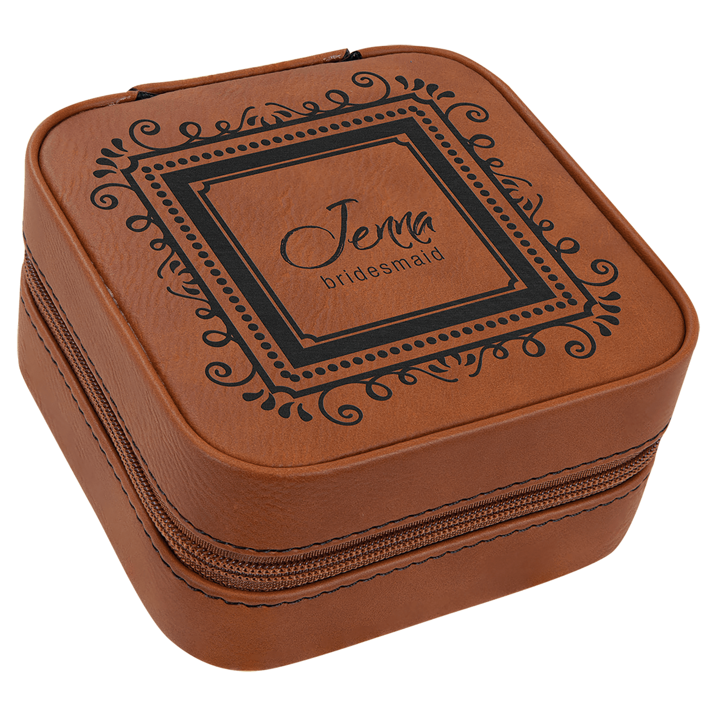 Rawhide laser engravable leatherette travel jewelry box personalized gift