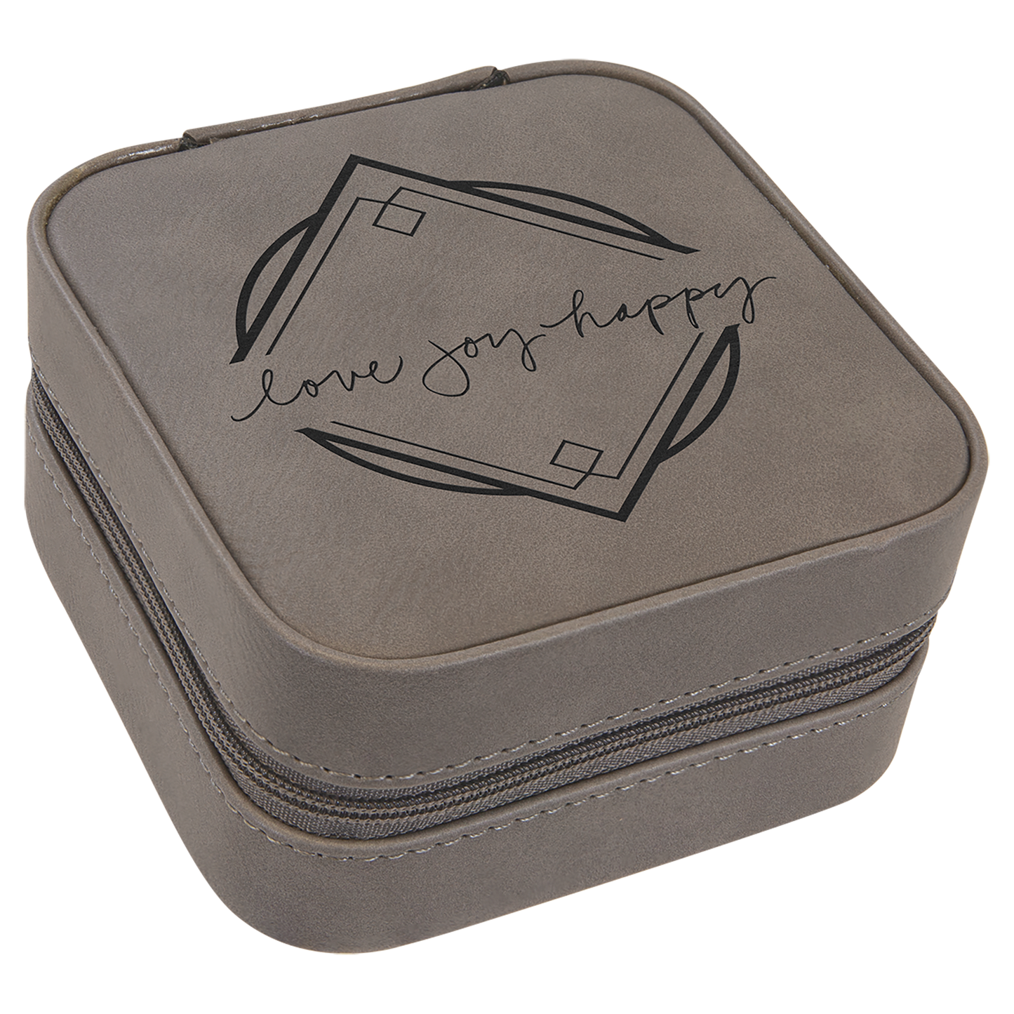 4" X 4" Gray Laserable Leatherette Travel Jewelry Box with Tan Lining