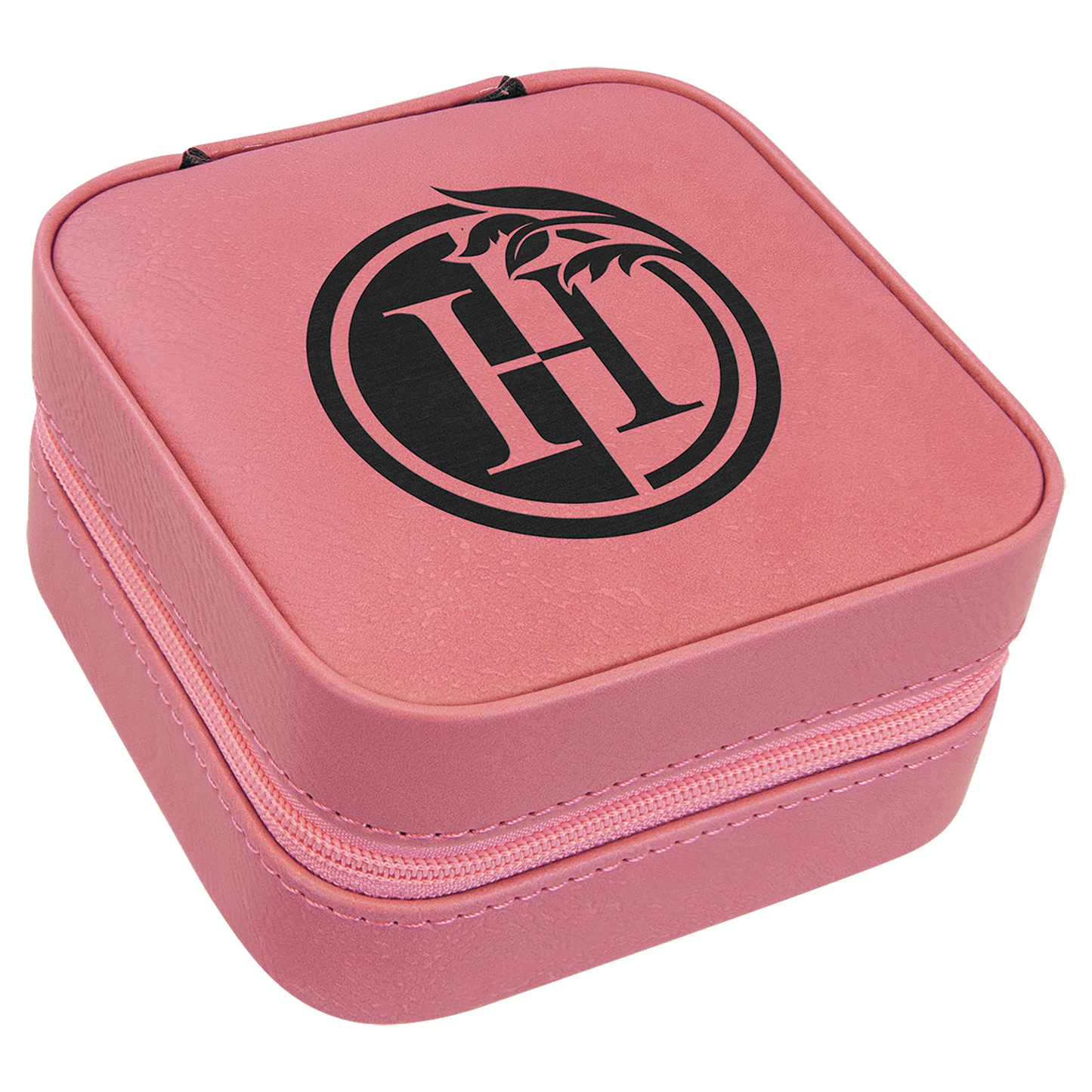 4" X 4" Pink Laserable Leatherette Travel Jewelry Box with Tan Lining