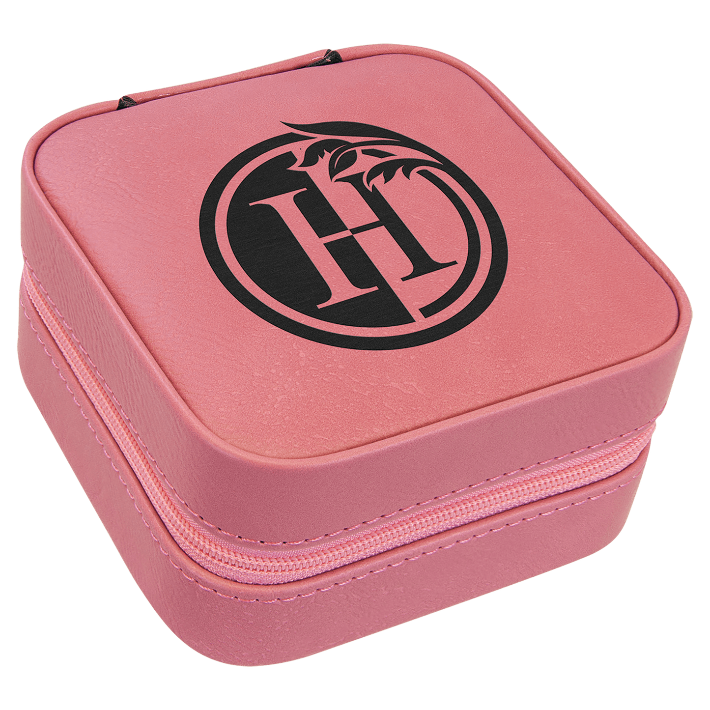 Pink laser engravable leatherette travel jewelry box personalized gift