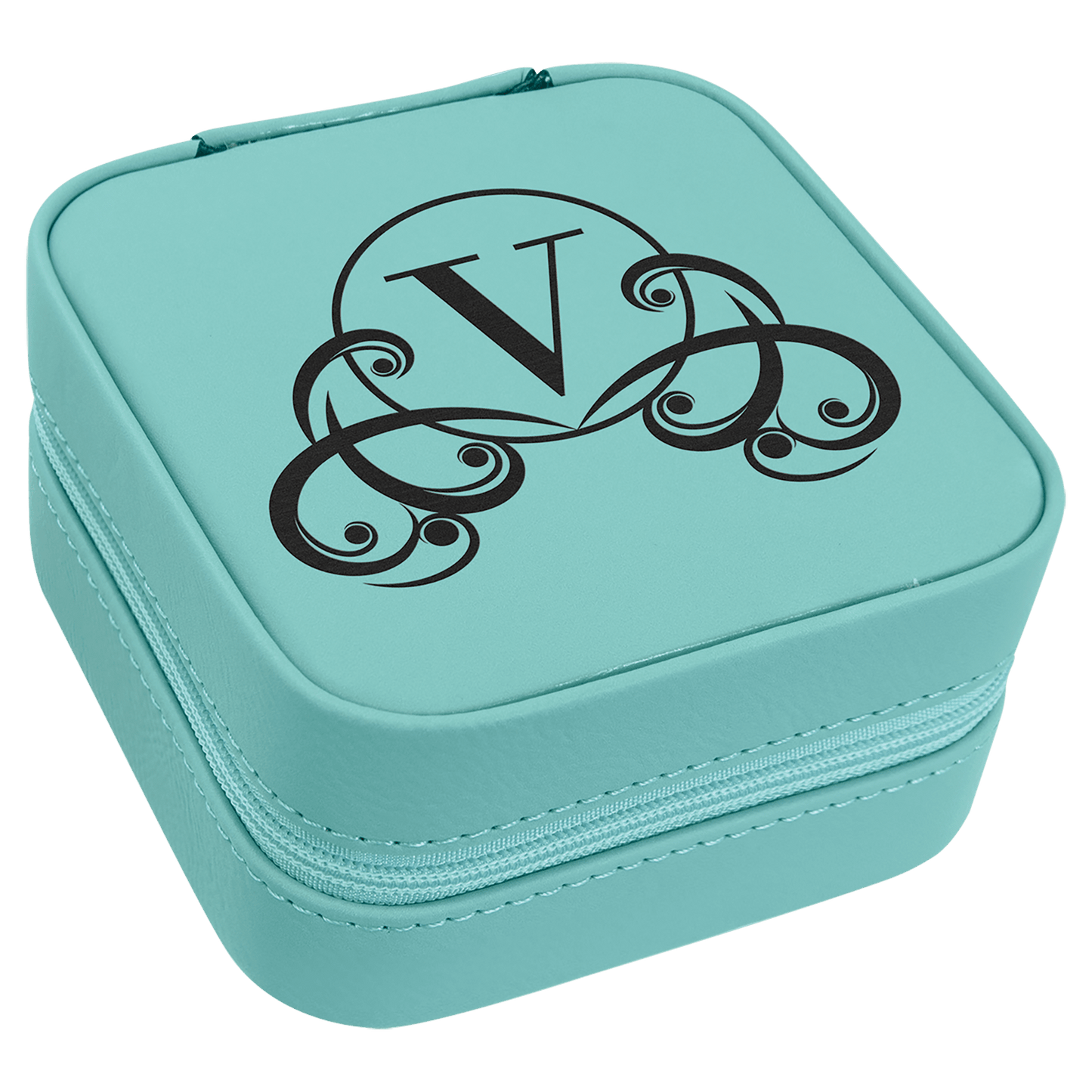 Teal laser engravable leatherette travel jewelry box personalized gift
