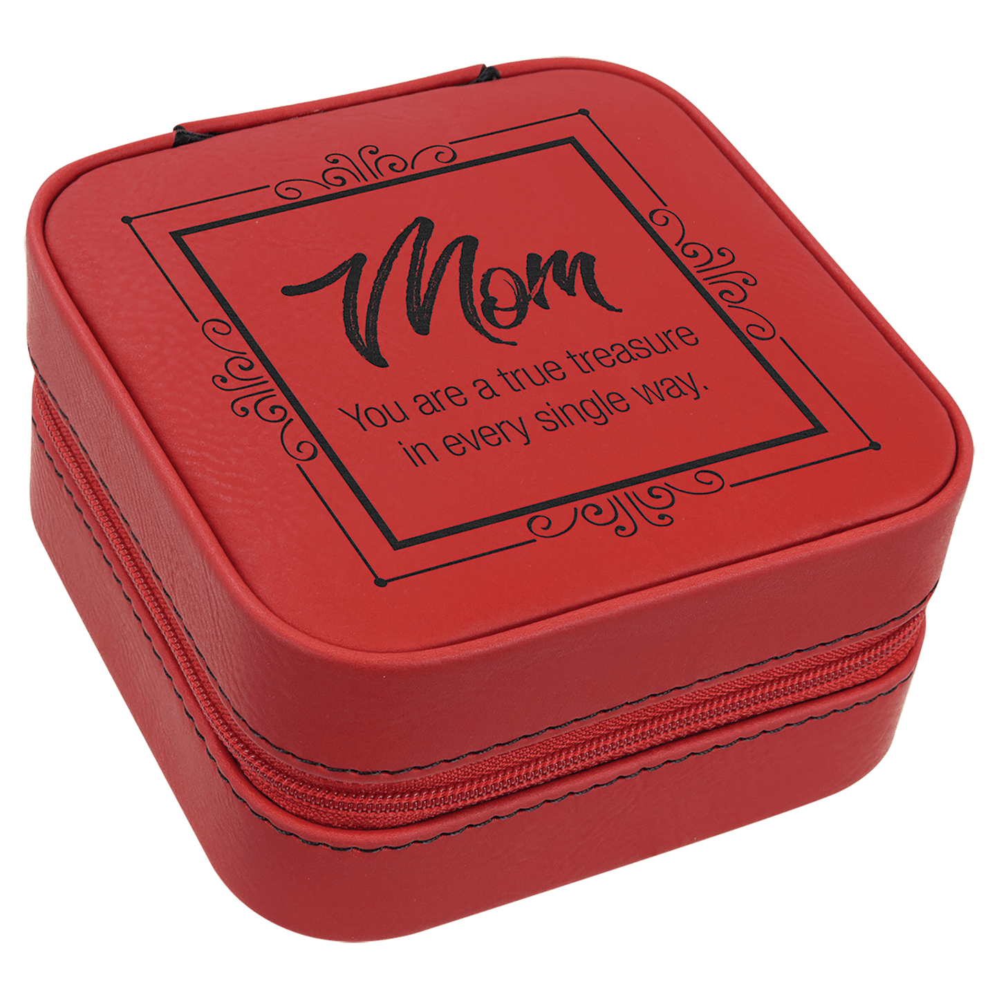 Red laser engravable leatherette travel jewelry box personalized gift
