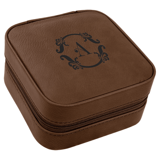 Dark Brown Laserable Leatherette Travel Jewelry Box with Black laser engravable leatherette travel jewelry box personalized…