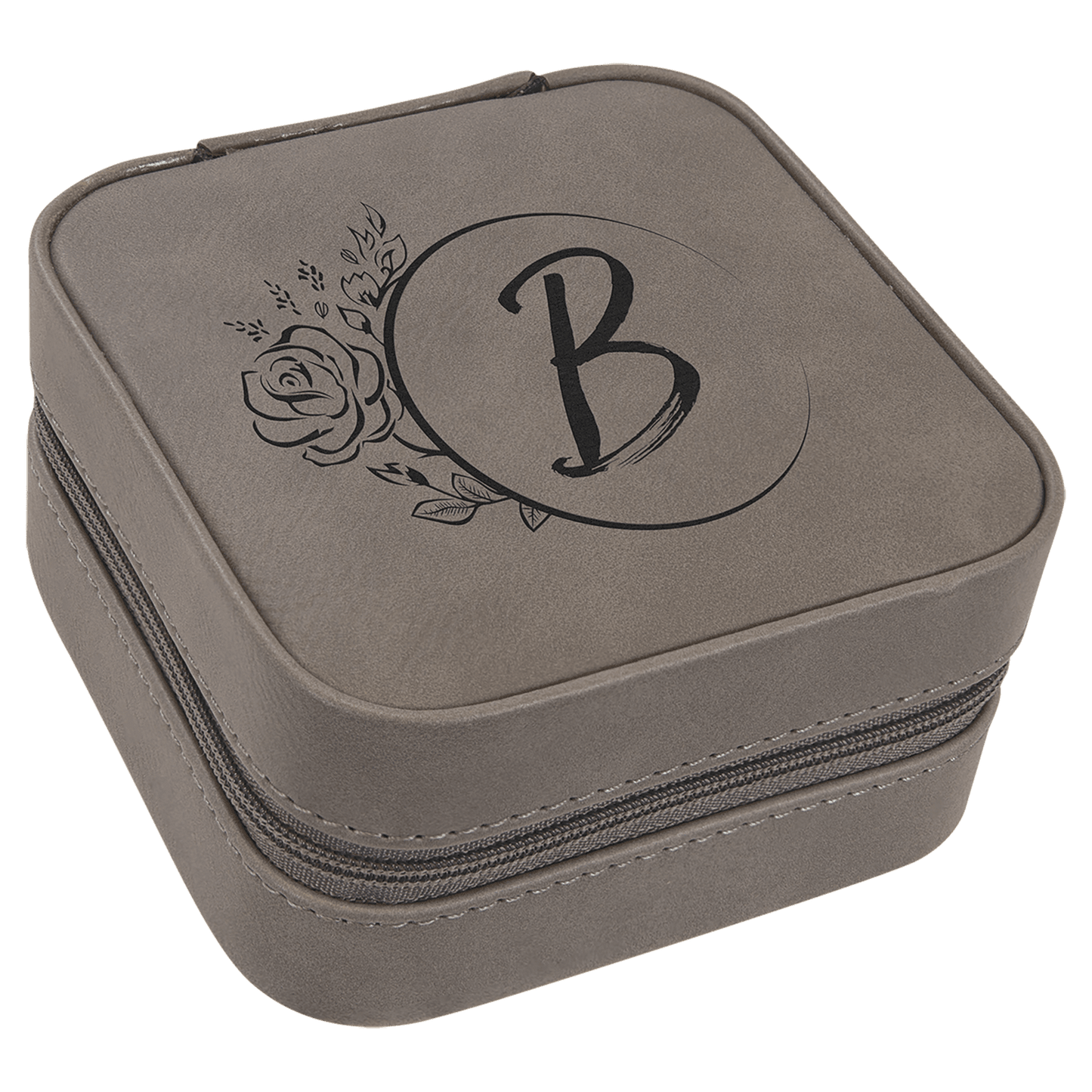 Gray Laserable Leatherette Travel Jewelry Box with Black laser engravable leatherette travel jewelry box personalized gift
