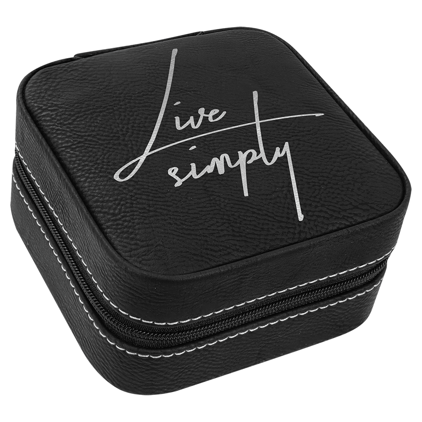 Black/Silver Laserable Leatherette Travel Jewelry Box with Black laser engravable leatherette travel jewelry box…