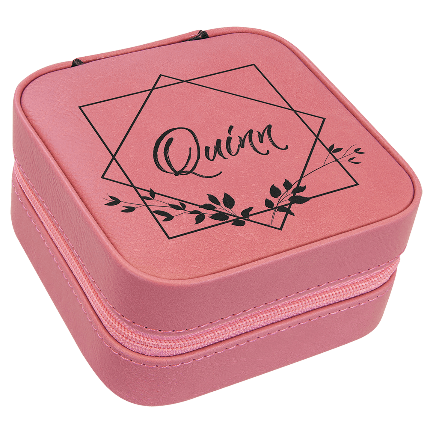 Pink Laserable Leatherette Travel Jewelry Box with Black laser engravable leatherette travel jewelry box personalized gift