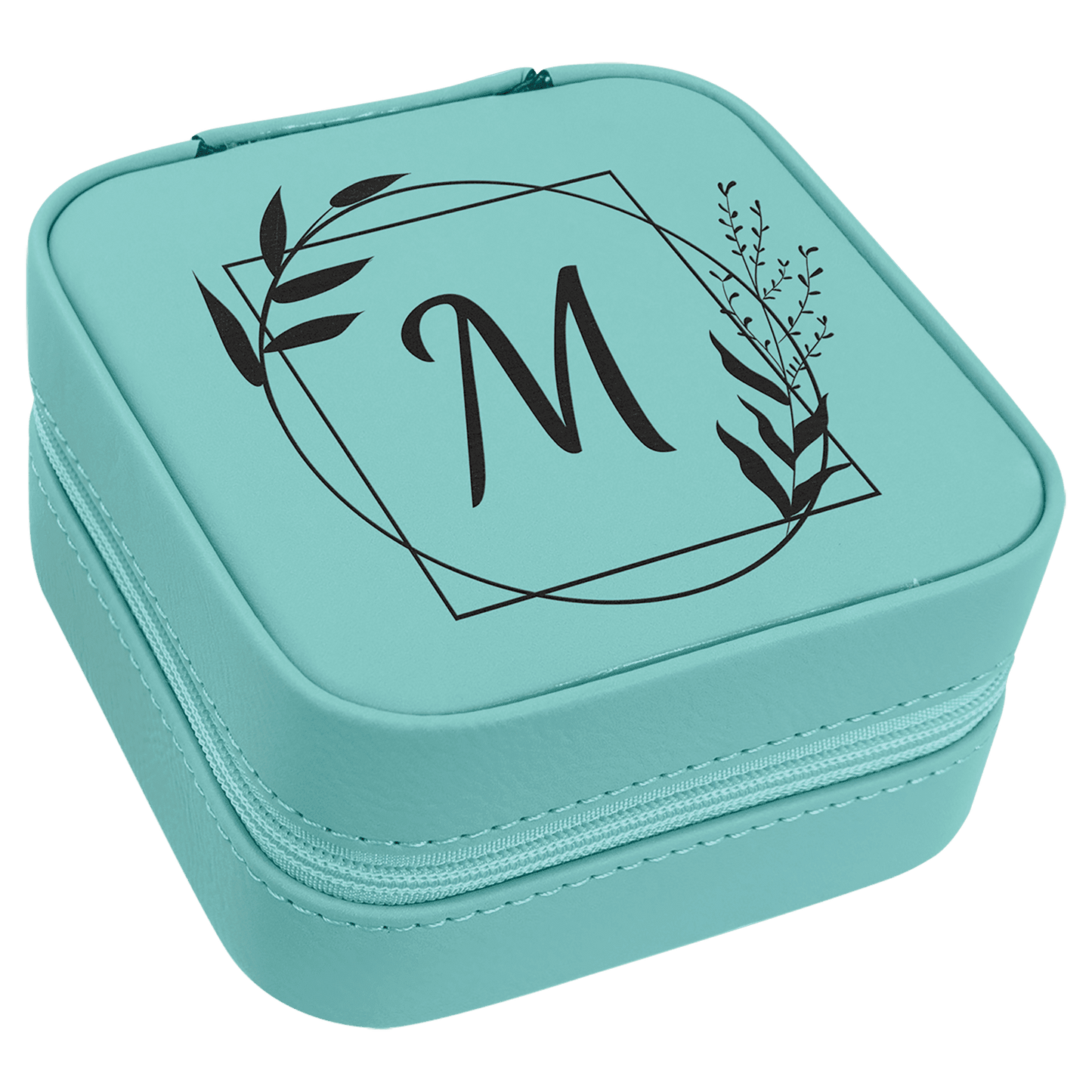 Teal Laserable Leatherette Travel Jewelry Box with Black laser engravable leatherette travel jewelry box personalized gift