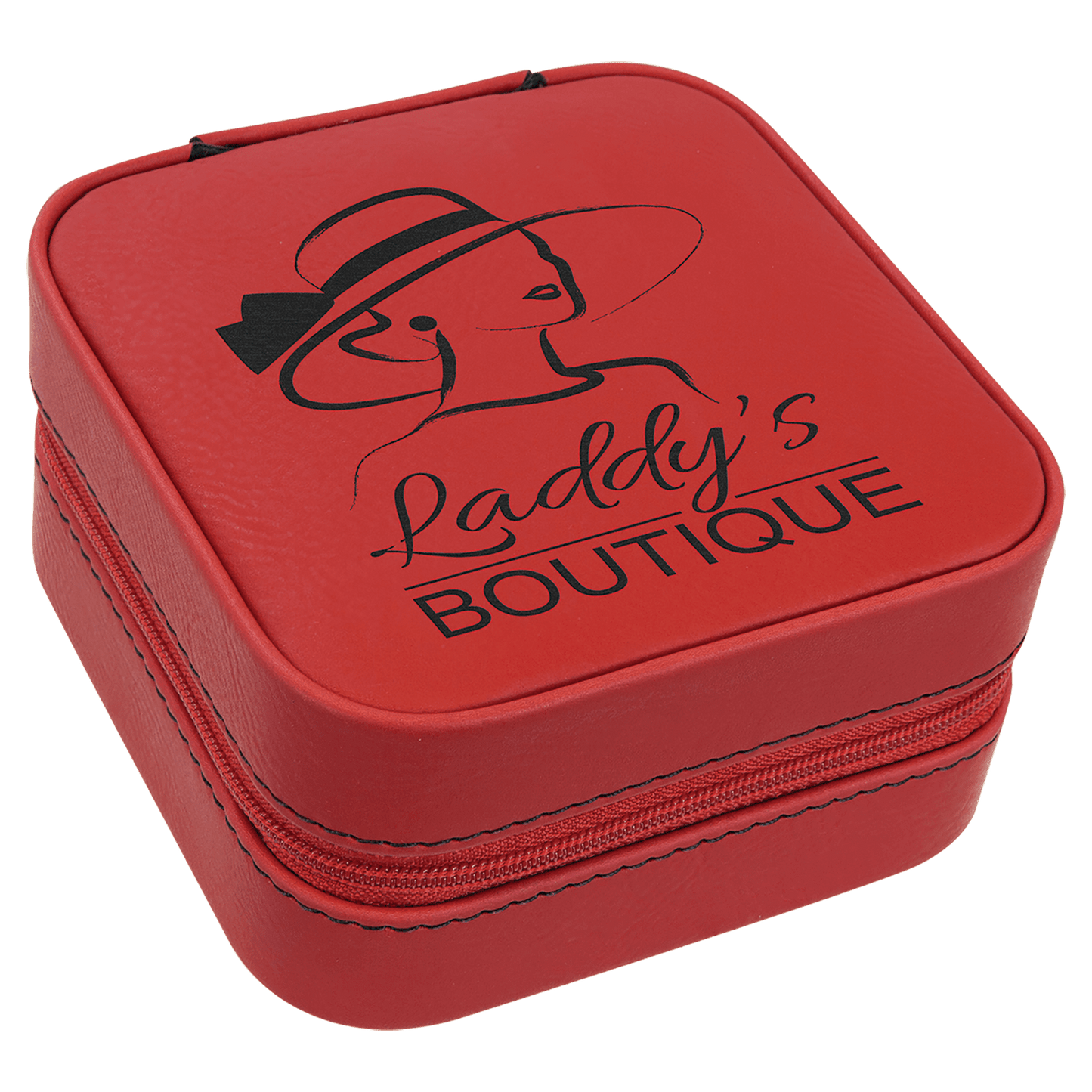 Red Laserable Leatherette Travel Jewelry Box with Black laser engravable leatherette travel jewelry box personalized gift