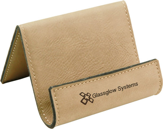 Light Brown 3 1/2" x 2 1/2" laser engravable leatherette business card holder personalized gift