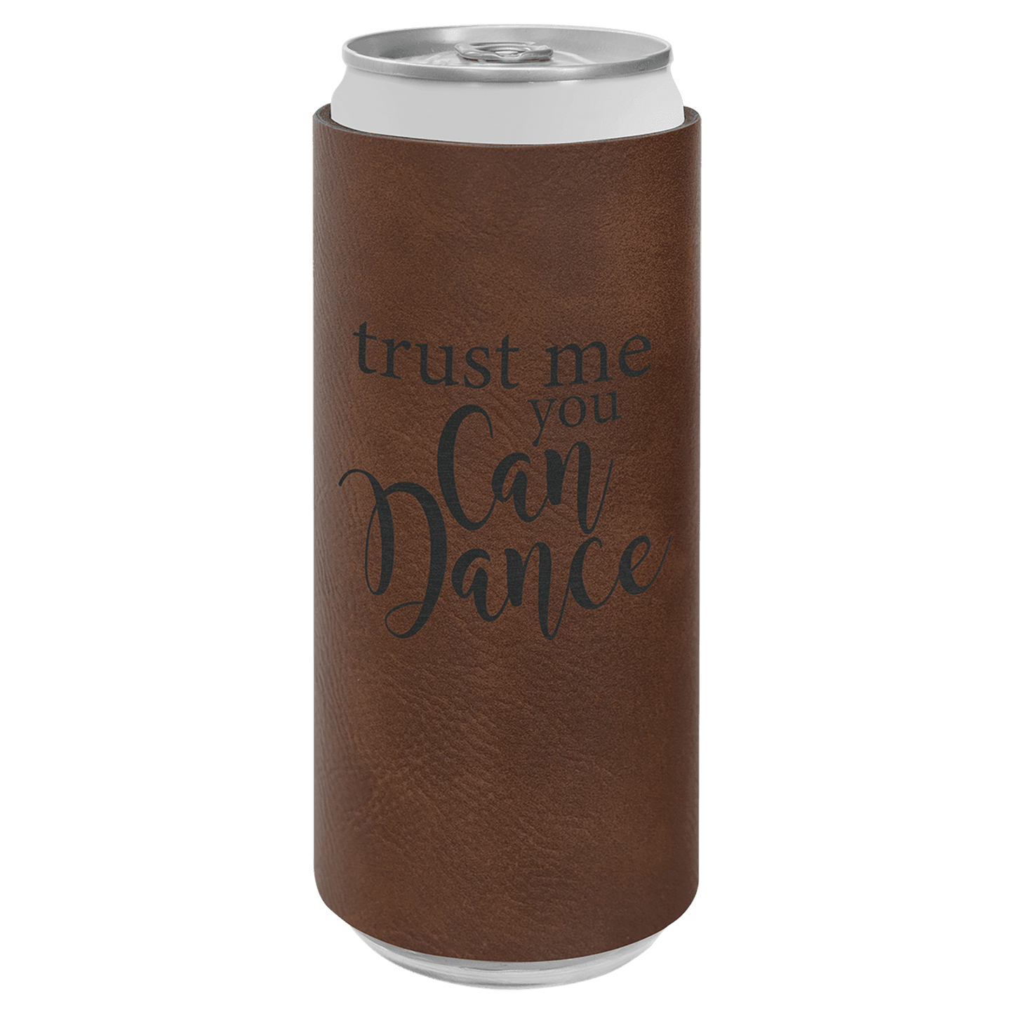 Personalized leatherette slim can and bottle holder with custom engraved name or monogram