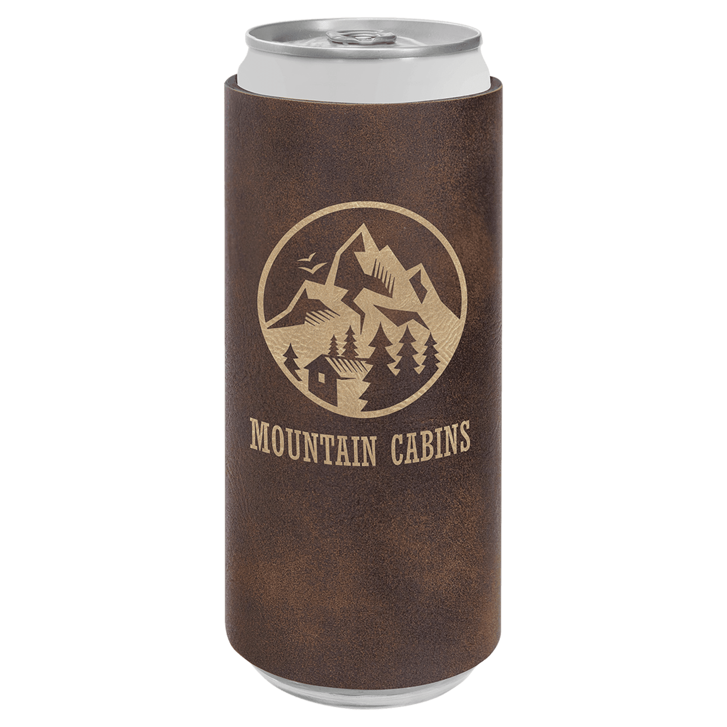 Personalized leatherette slim can and bottle holder with custom engraved name or monogram