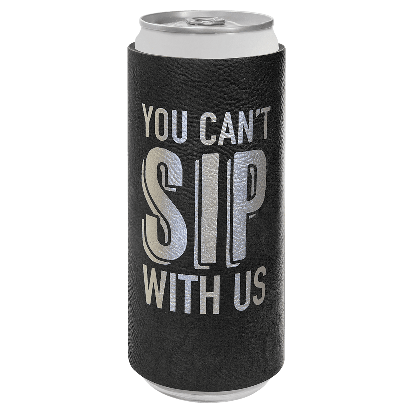 Personalized leatherette slim can and bottle holder with custom engraved name or monogram