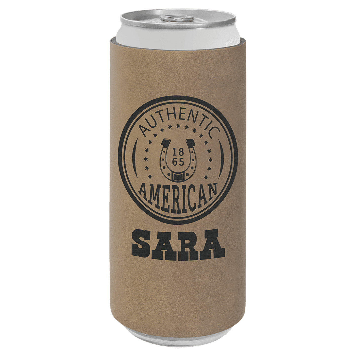 Personalized leatherette slim can and bottle holder with custom engraved name or monogram