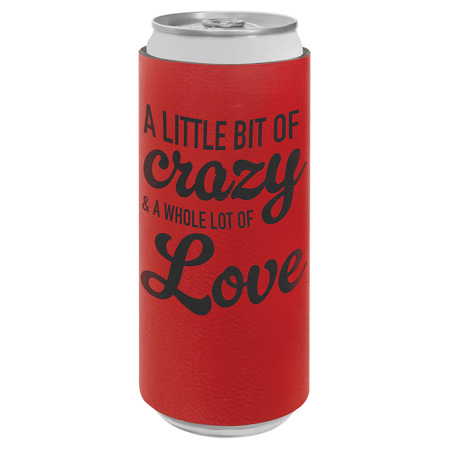 Personalized leatherette slim can and bottle holder with custom engraved name or monogram