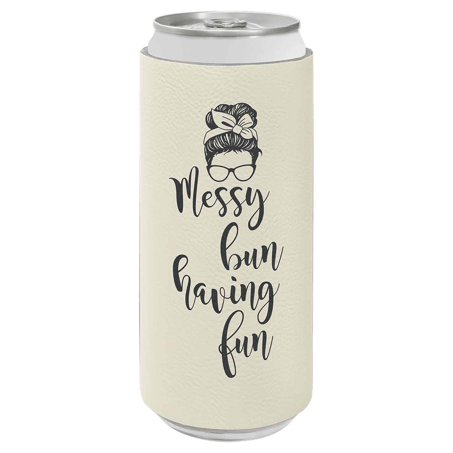 Personalized leatherette slim can and bottle holder with custom engraved name or monogram