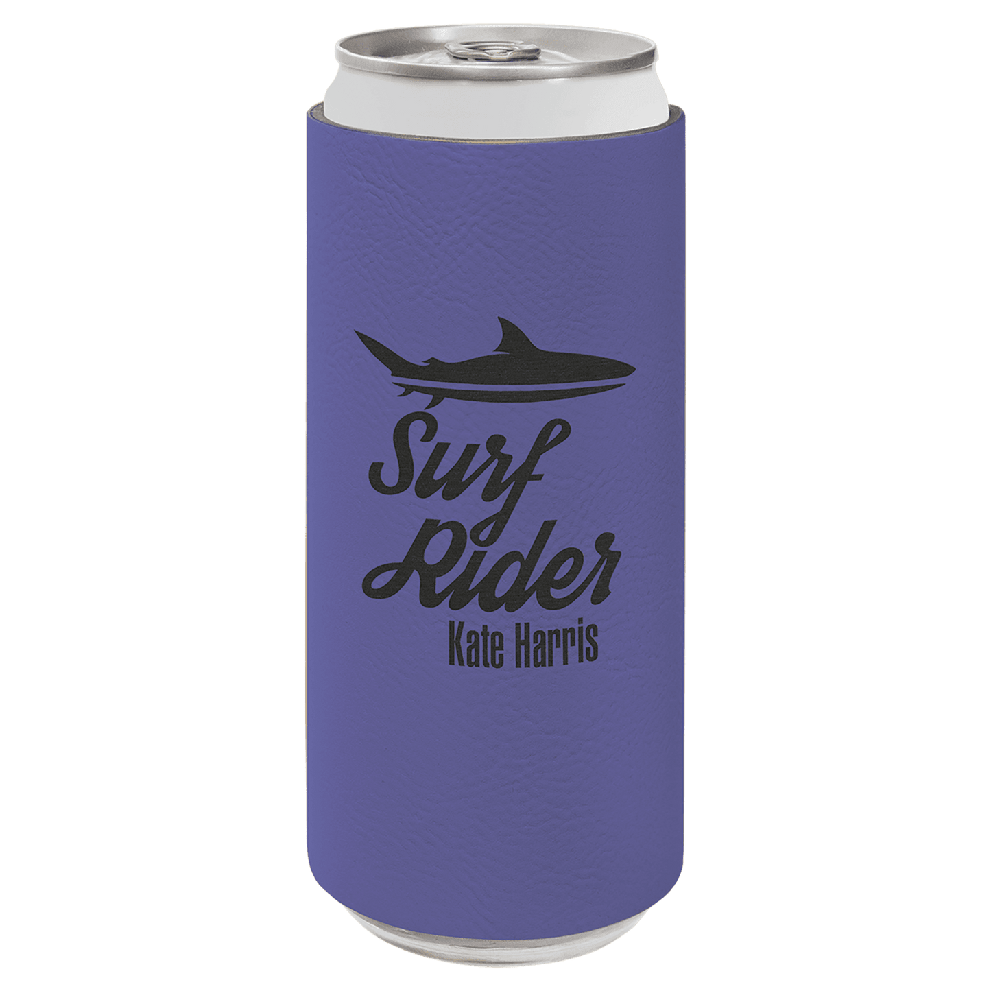 Personalized leatherette slim can and bottle holder with custom engraved name or monogram