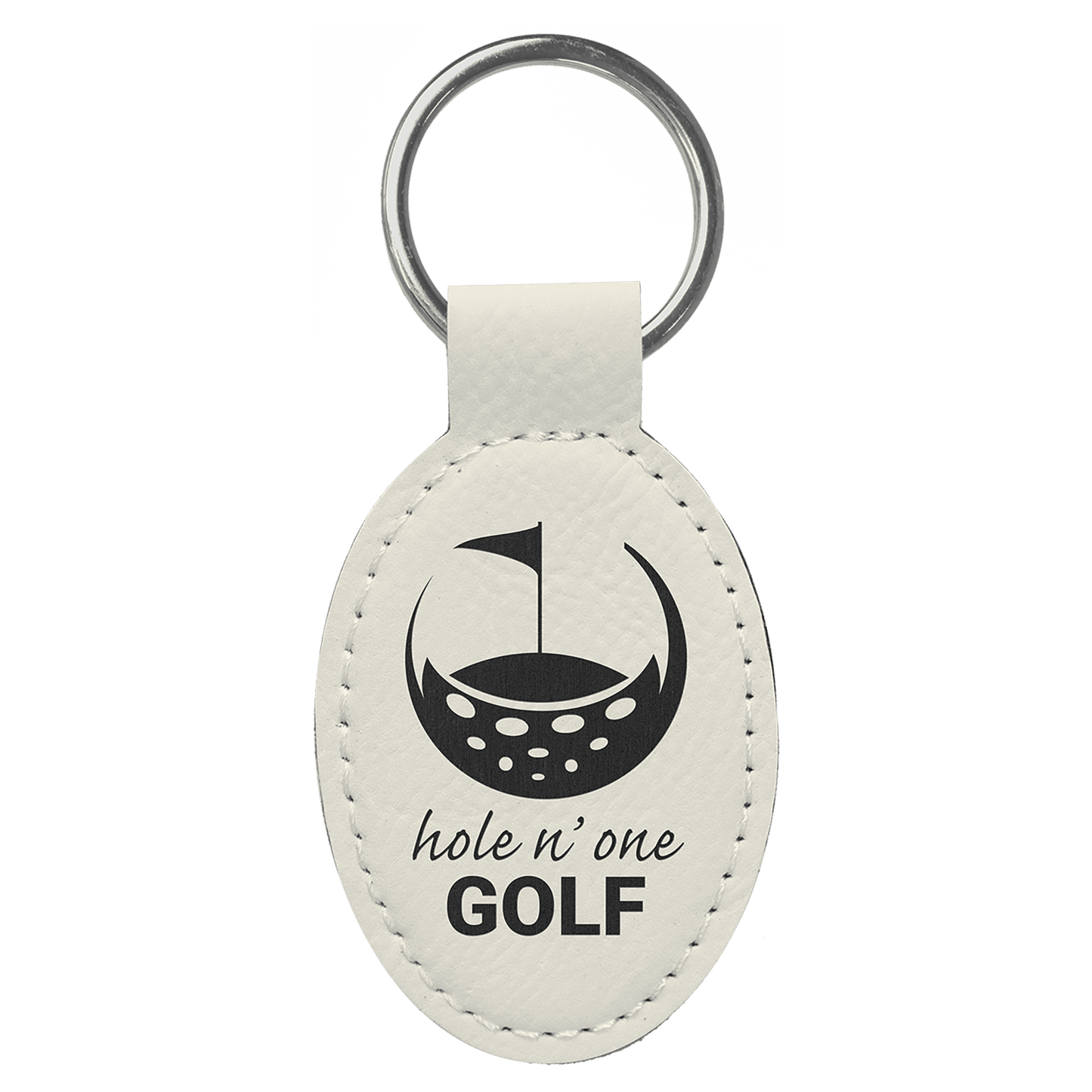 White laser engravable leatherette oval keychain personalized gift