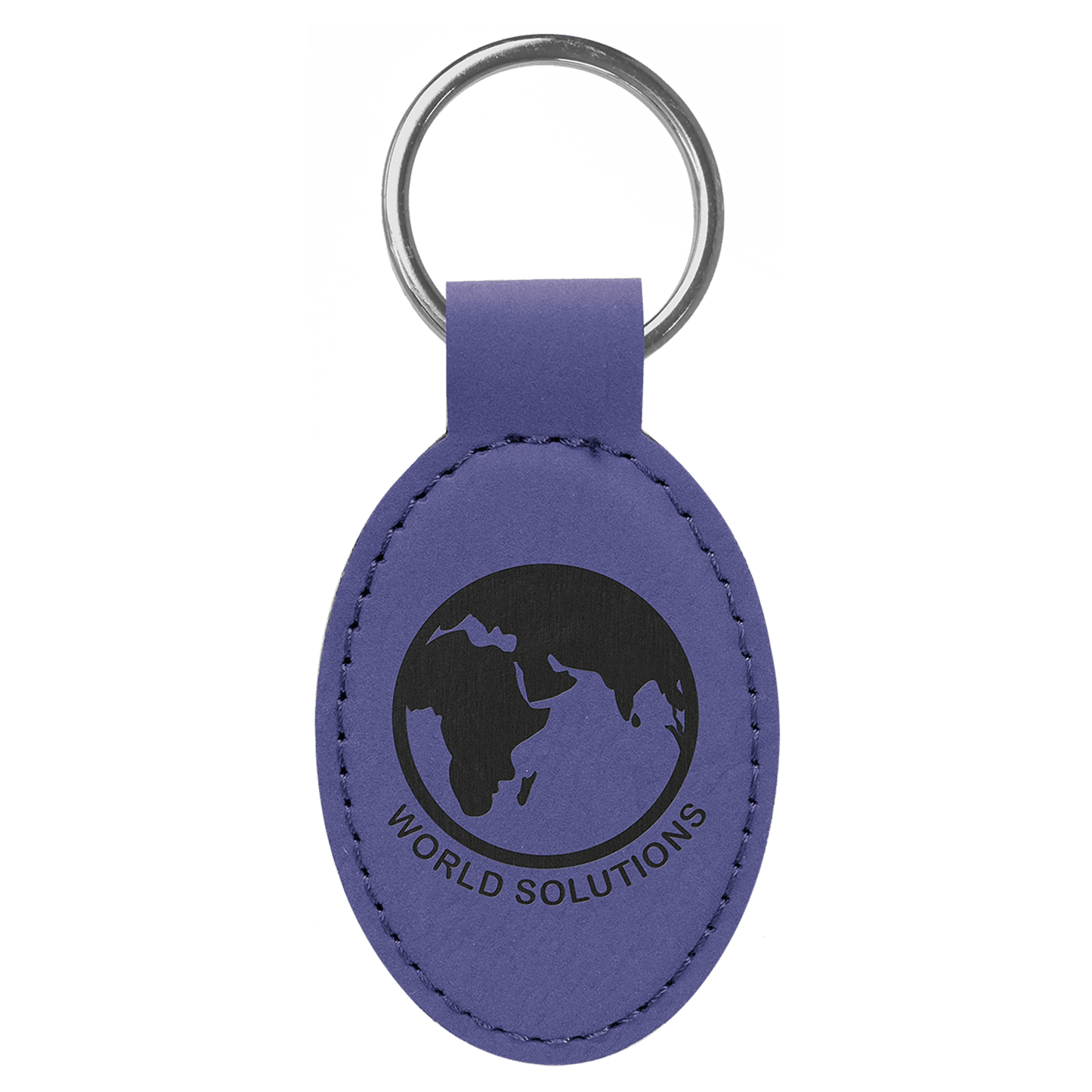 Purple laser engravable leatherette oval keychain personalized gift