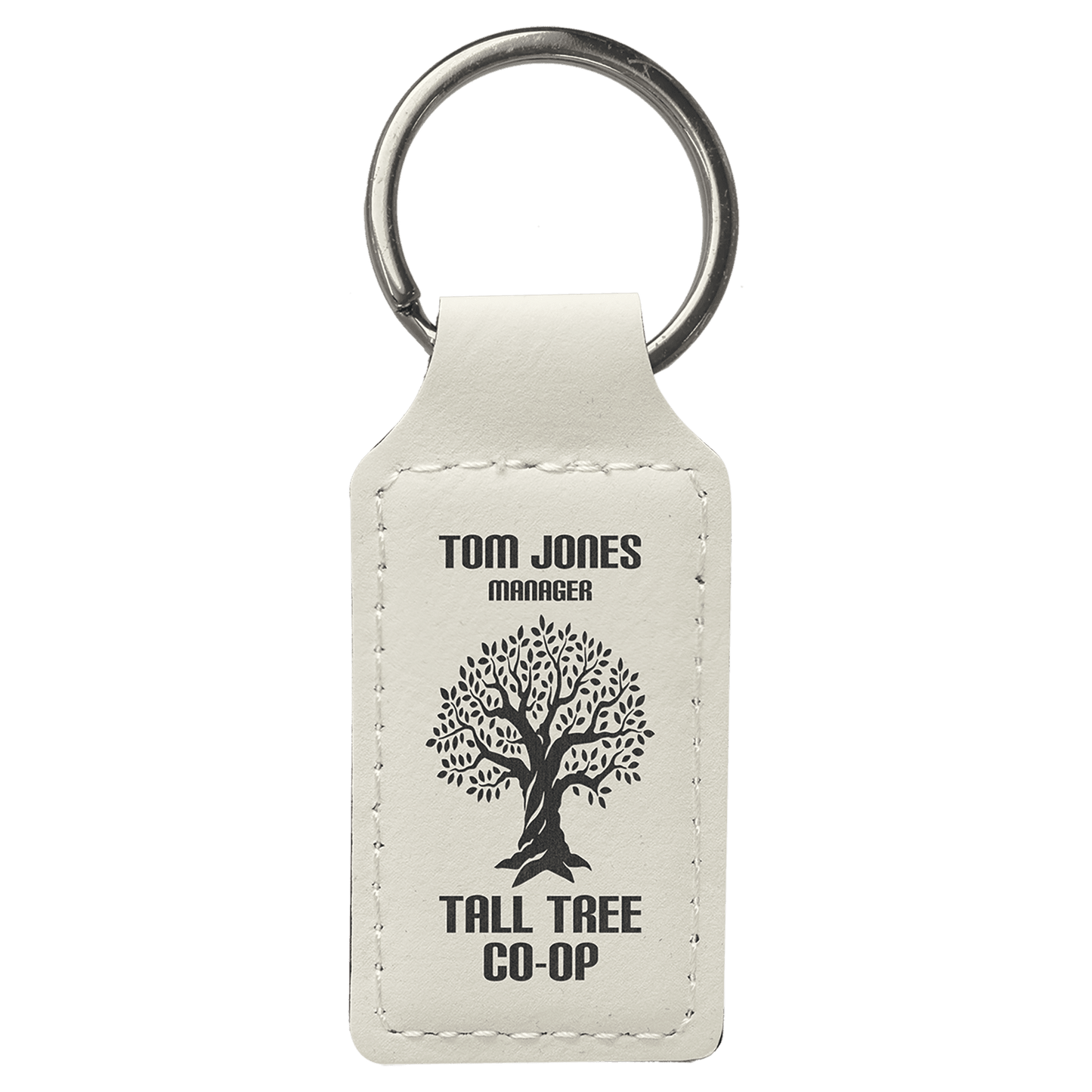 White laser engravable leatherette rectangle keychain personalized gift