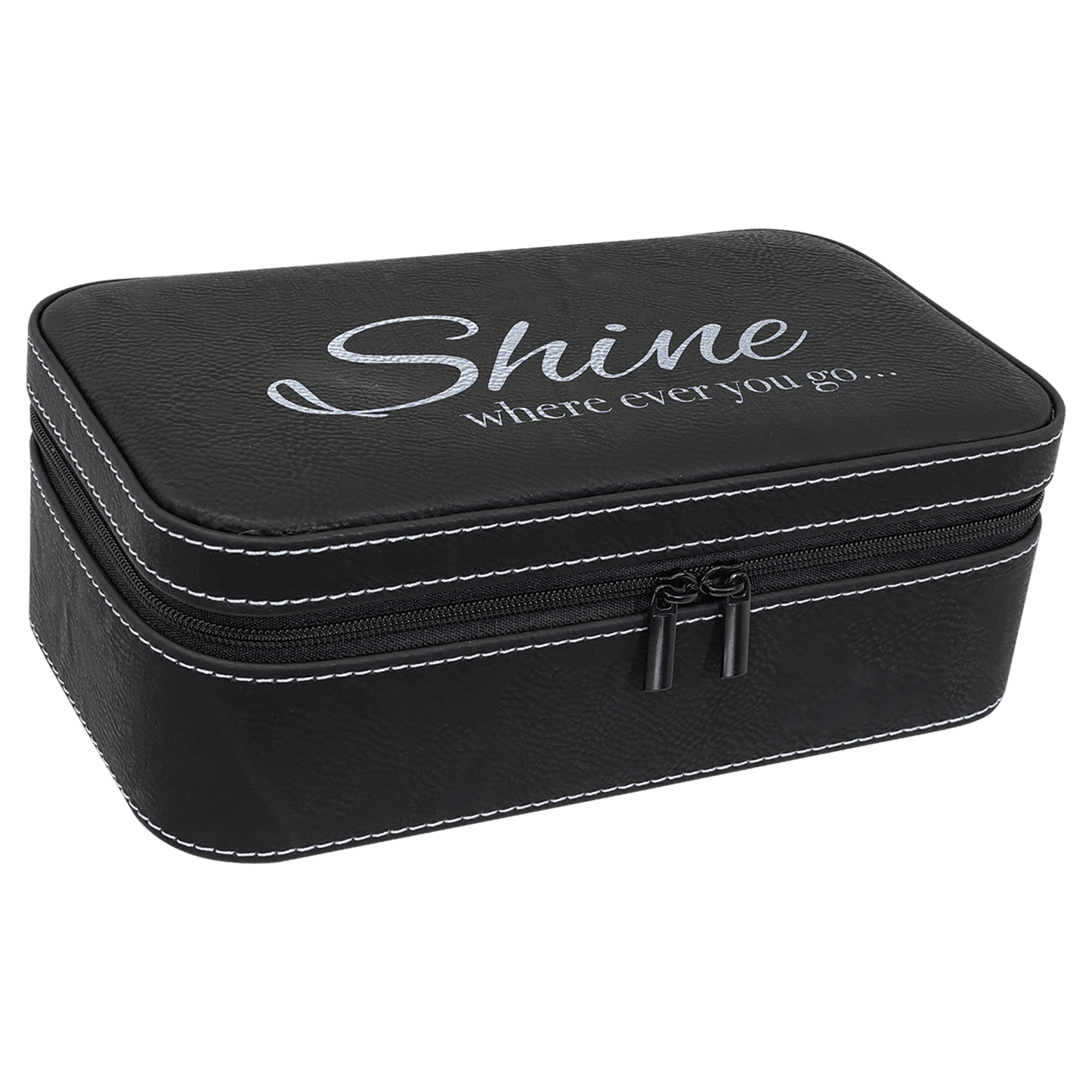 Black/Silver laser engravable leatherette  jewelry box personalized gift