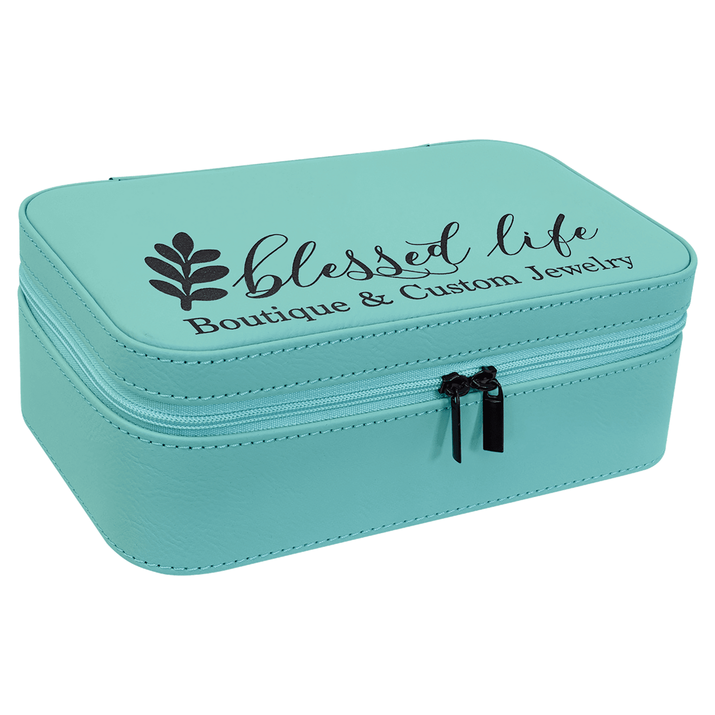 Teal laser engravable leatherette  jewelry box personalized gift