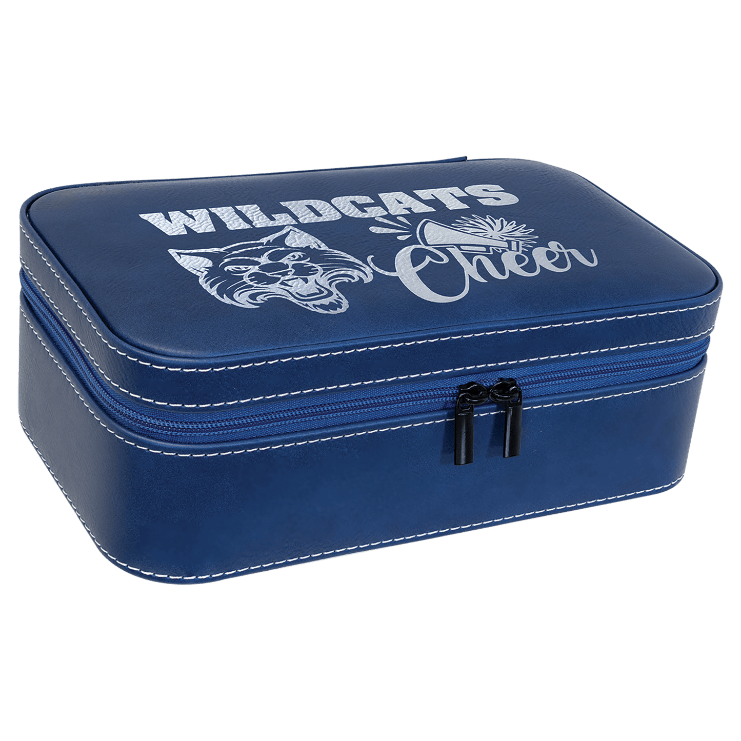 Blue/Silver laser engravable leatherette  jewelry box personalized gift