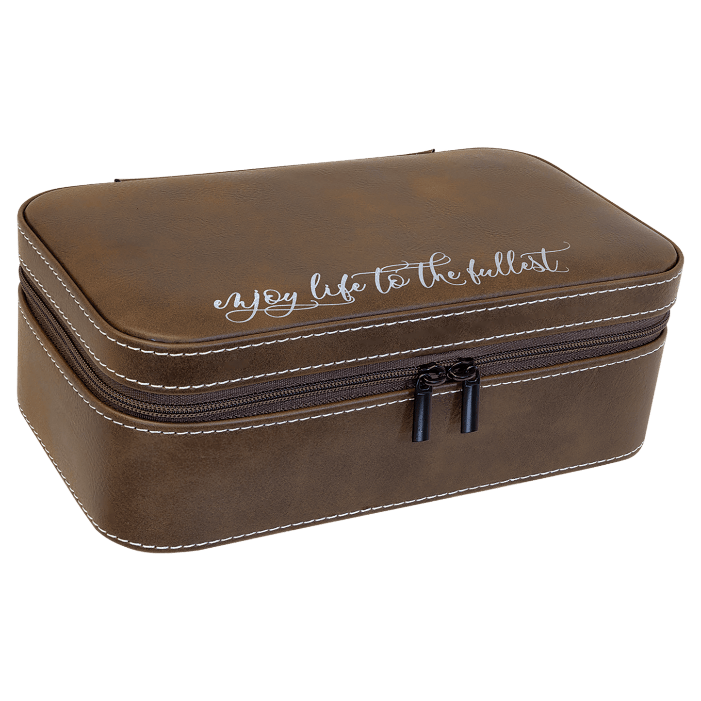 Rustic/Silver laser engravable leatherette  jewelry box personalized gift