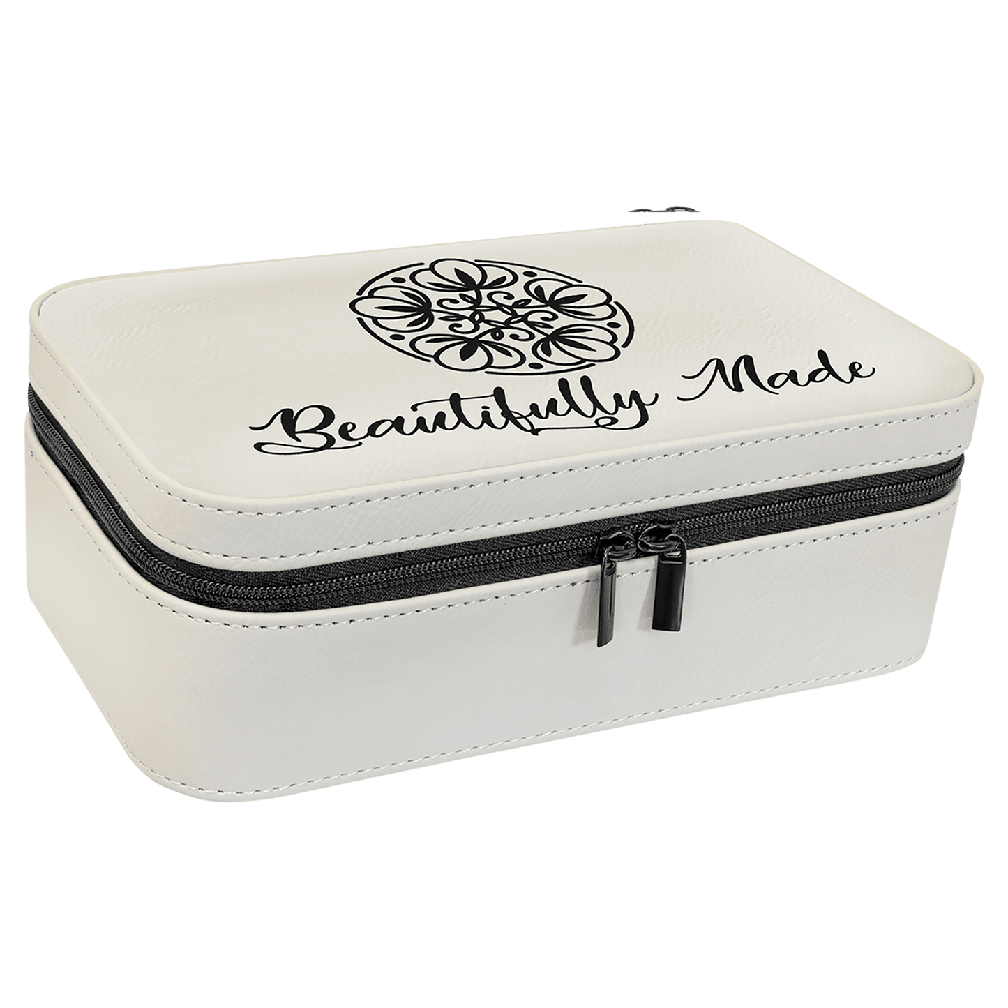 White laser engravable leatherette  jewelry box personalized gift