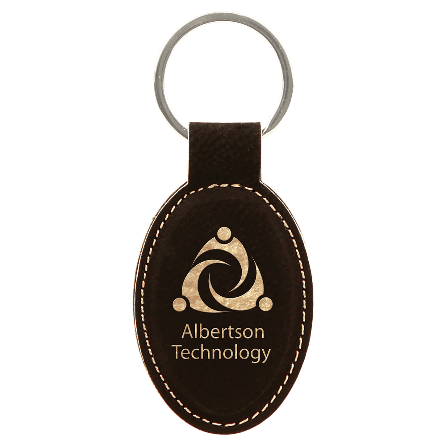 Black/Gold laser engravable leatherette oval keychain personalized gift