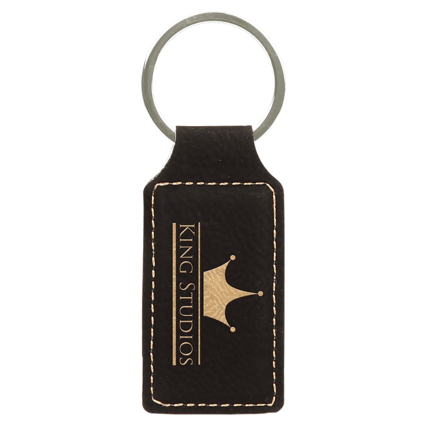 Black/Gold laser engravable leatherette rectangle keychain personalized gift