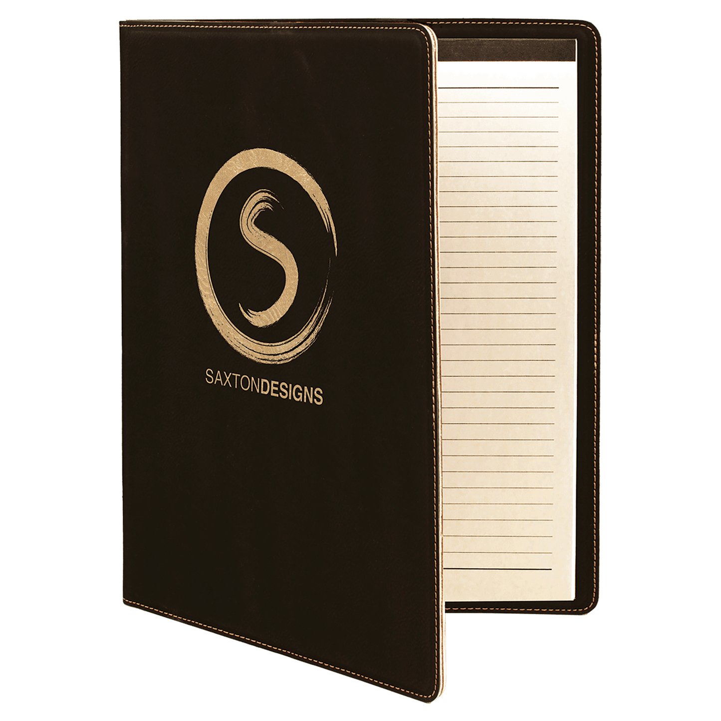 Black/Gold 9 1/2" x 12" laser engravable leatherette portfolio notepad professional gift