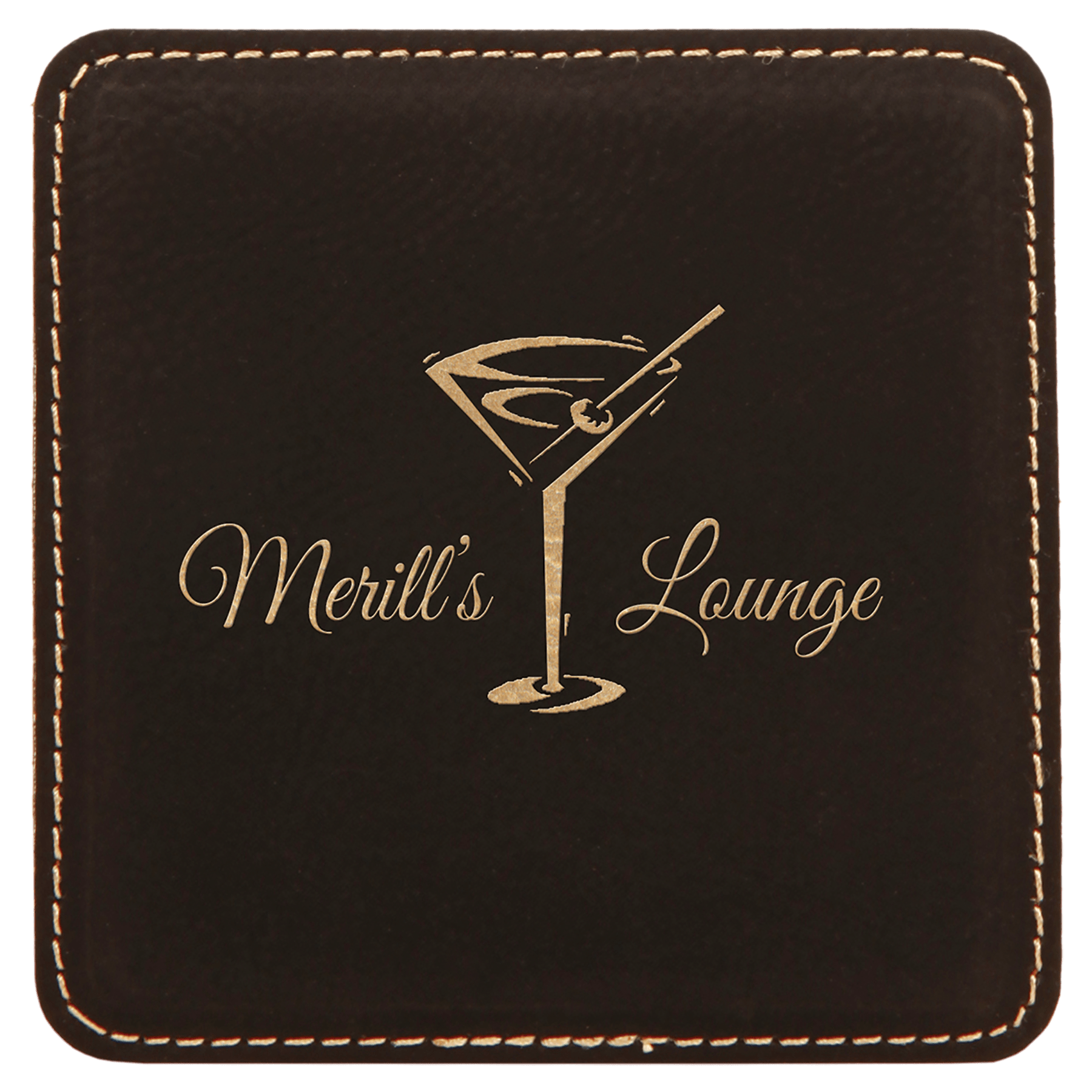 Personalized 4 inch square leatherette coaster with custom engraved name or monogram