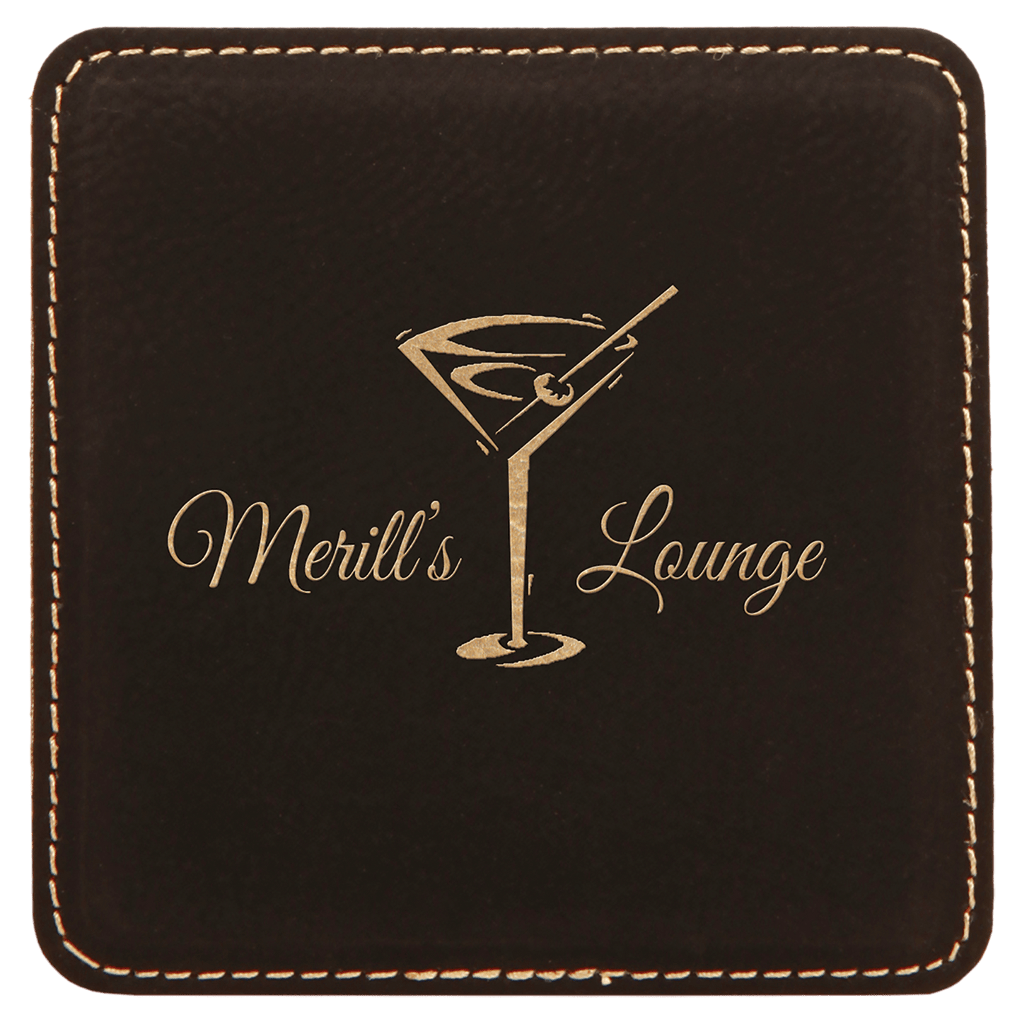 Black/Gold 2 4" x 4" Square Laserable Leatherette 6-Coaster Set