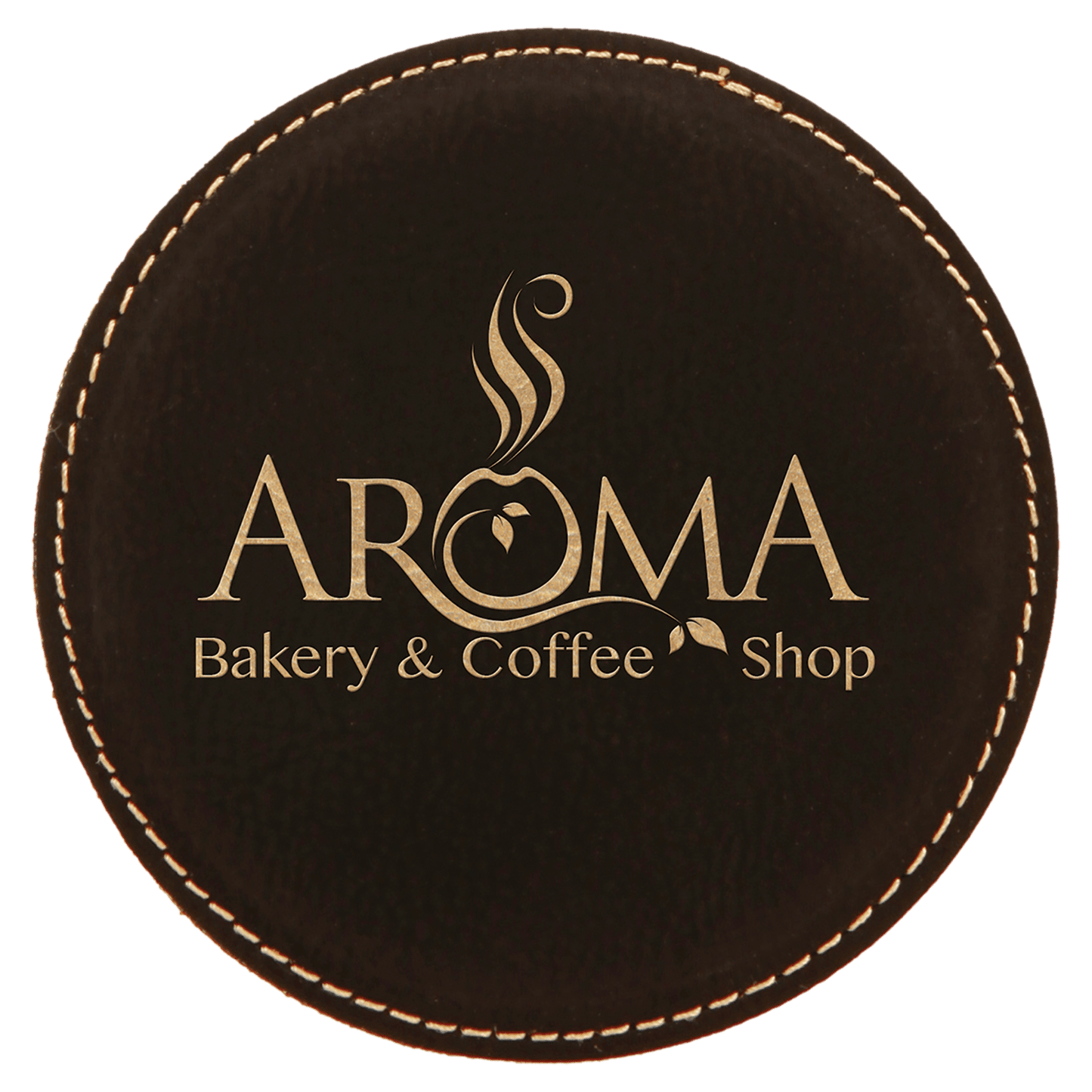 Personalized 4 inch round leatherette coaster with custom engraved name or monogram