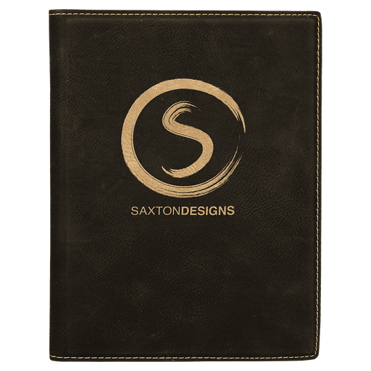7" x 9" Black/Gold Laserable Leatherette Small Portfolio with Notepad