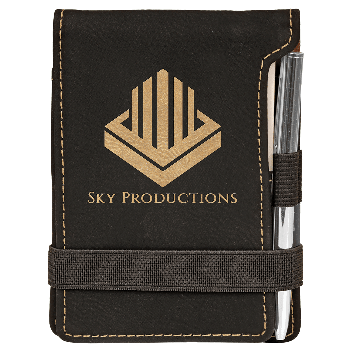 Black/Gold 3 1/4" x 4 3/4" laser engravable leatherette notepad personalized gift