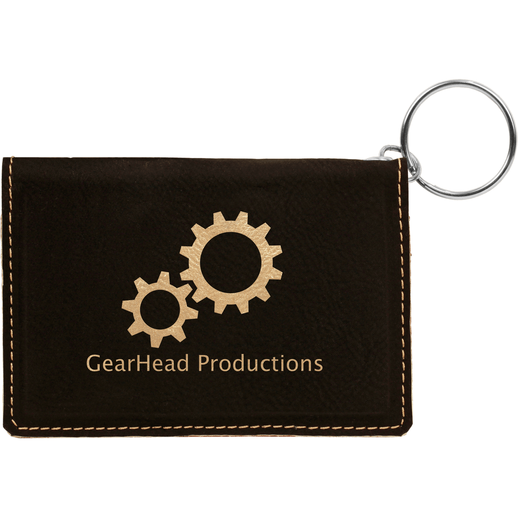 Black/Gold 4 1/4" x 3" laser engravable leatherette id holder personalized gift