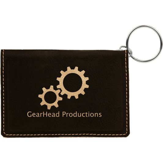 4 1/4" x 3" Black/Gold Laserable Leatherette Keychain ID Holder