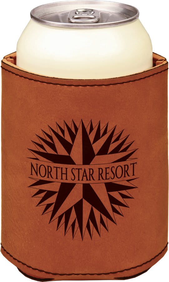 Personalized 3.75 inch leatherette can beverage holder with custom engraved name or monogram