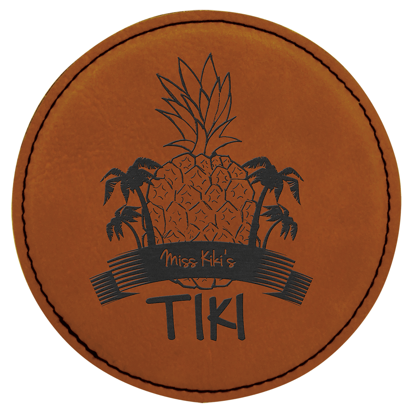 Personalized 4 inch round leatherette coaster with custom engraved name or monogram