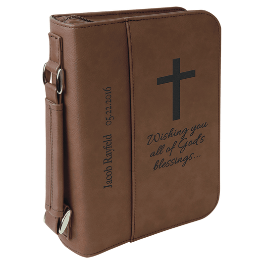 Dark Brown 6 3/4" x 9 1/4" laser engravable leatherette bible cover personalized gift