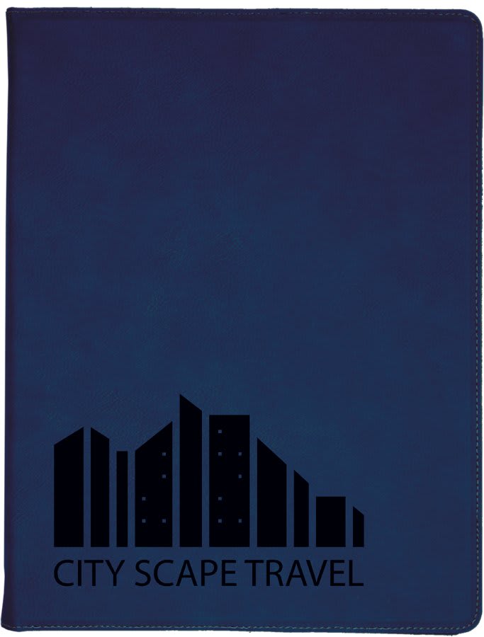 Blue/Black 9 1/2" x 12" laser engravable leatherette portfolio notepad professional gift
