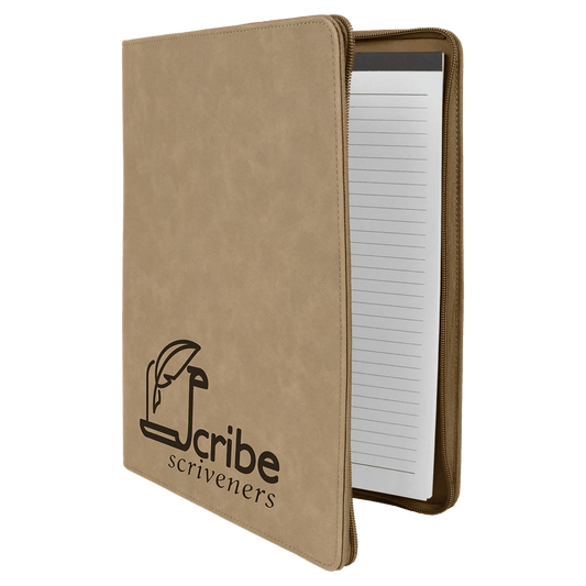 Light Brown 9 1/2" x 12" laser engravable leatherette portfolio notepad professional gift