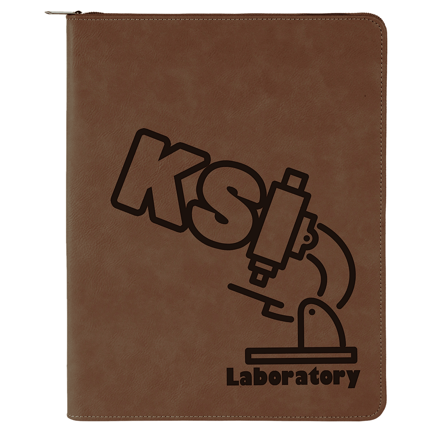 9 1/2" x 12" Dark Brown with Zipper Laserable Leatherette Portfolio with Notepad