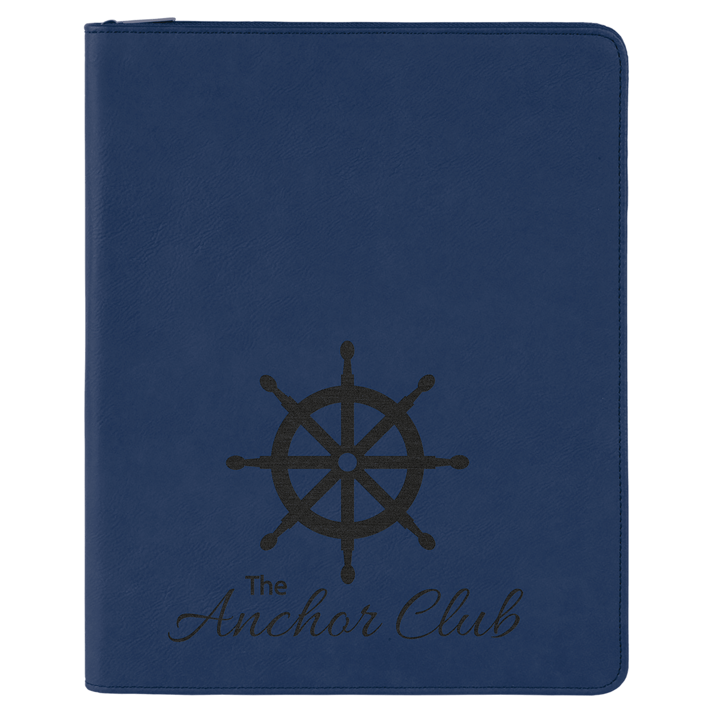 9 1/2" x 12" Blue/Black with Zipper Laserable Leatherette Portfolio with Notepad