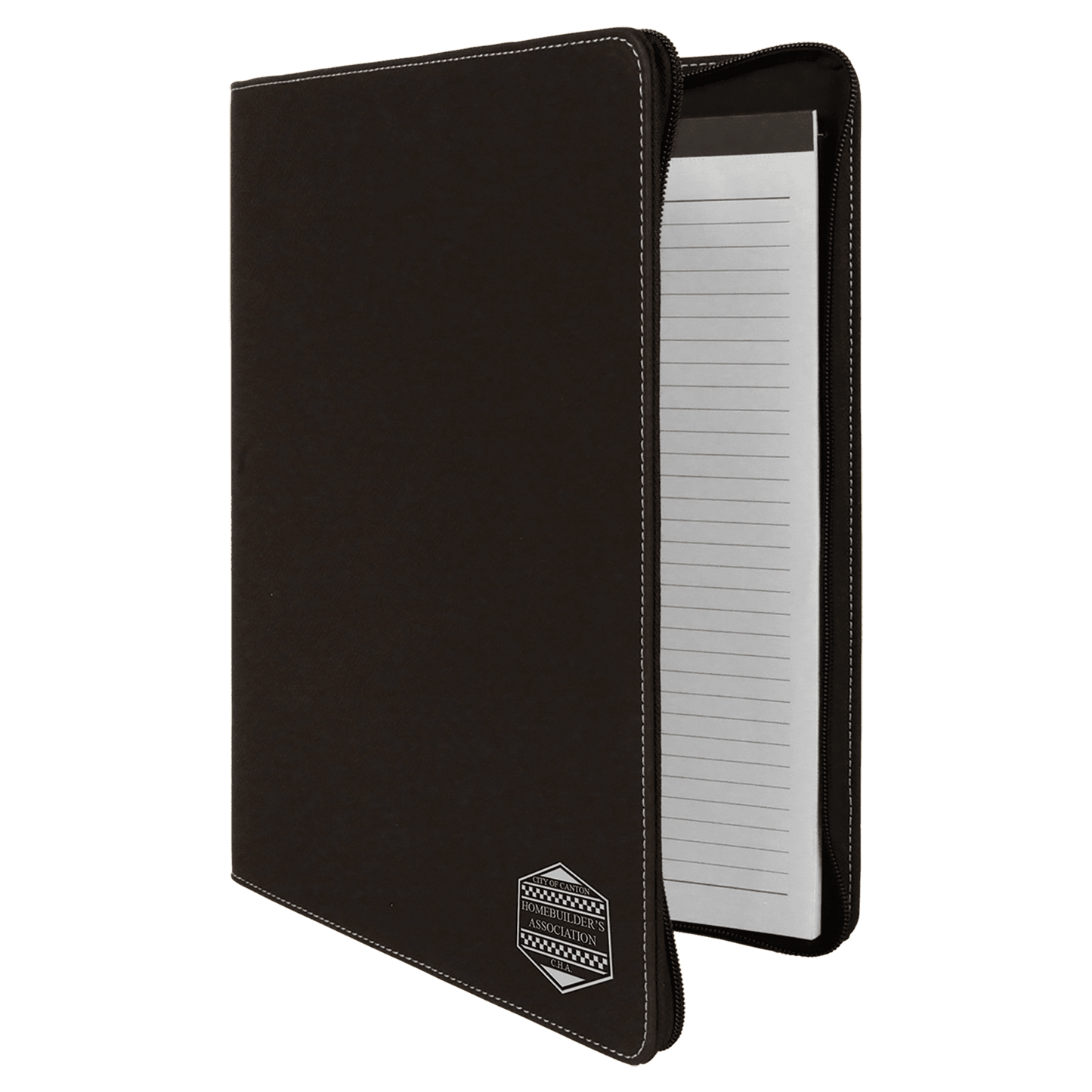 Black/Silver 9 1/2" x 12" laser engravable leatherette portfolio notepad professional gift