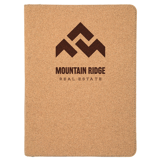 9 1/2" x 12" laser engravable cork portfolio notepad professional gift