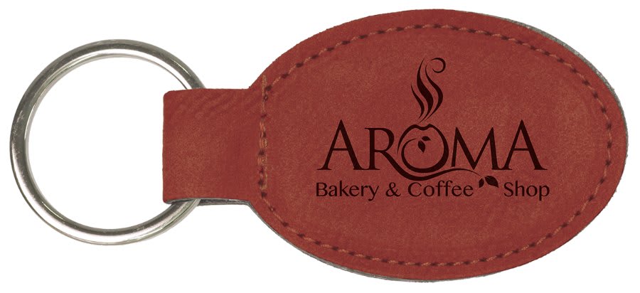 3" x 1 3/4" Rose Laserable Leatherette Oval Keychain