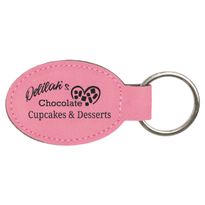 Pink laser engravable leatherette oval keychain personalized gift