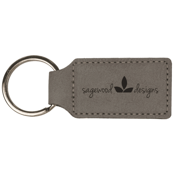 Gray laser engravable leatherette rectangle keychain personalized gift